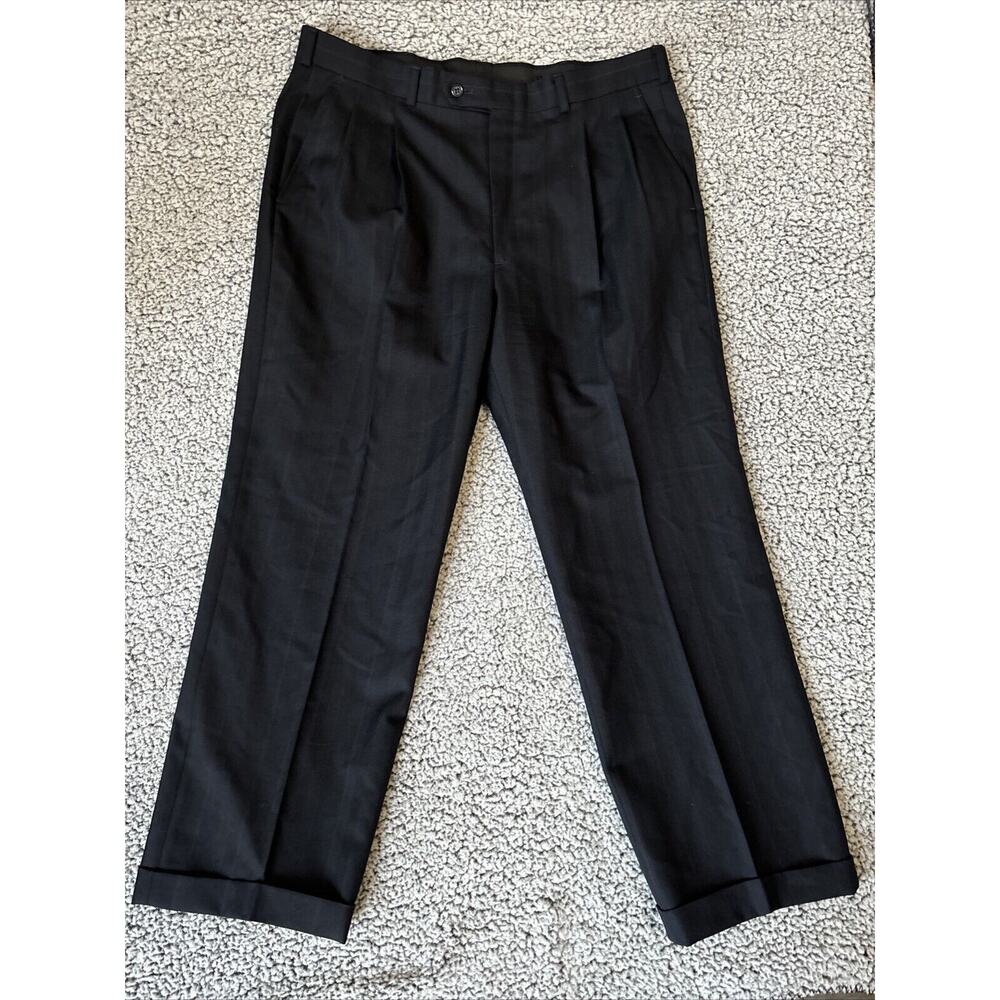 Burberry Pants 38x29 Blue Pinstripes Dress Slacks Classic Fit Pleated Formal